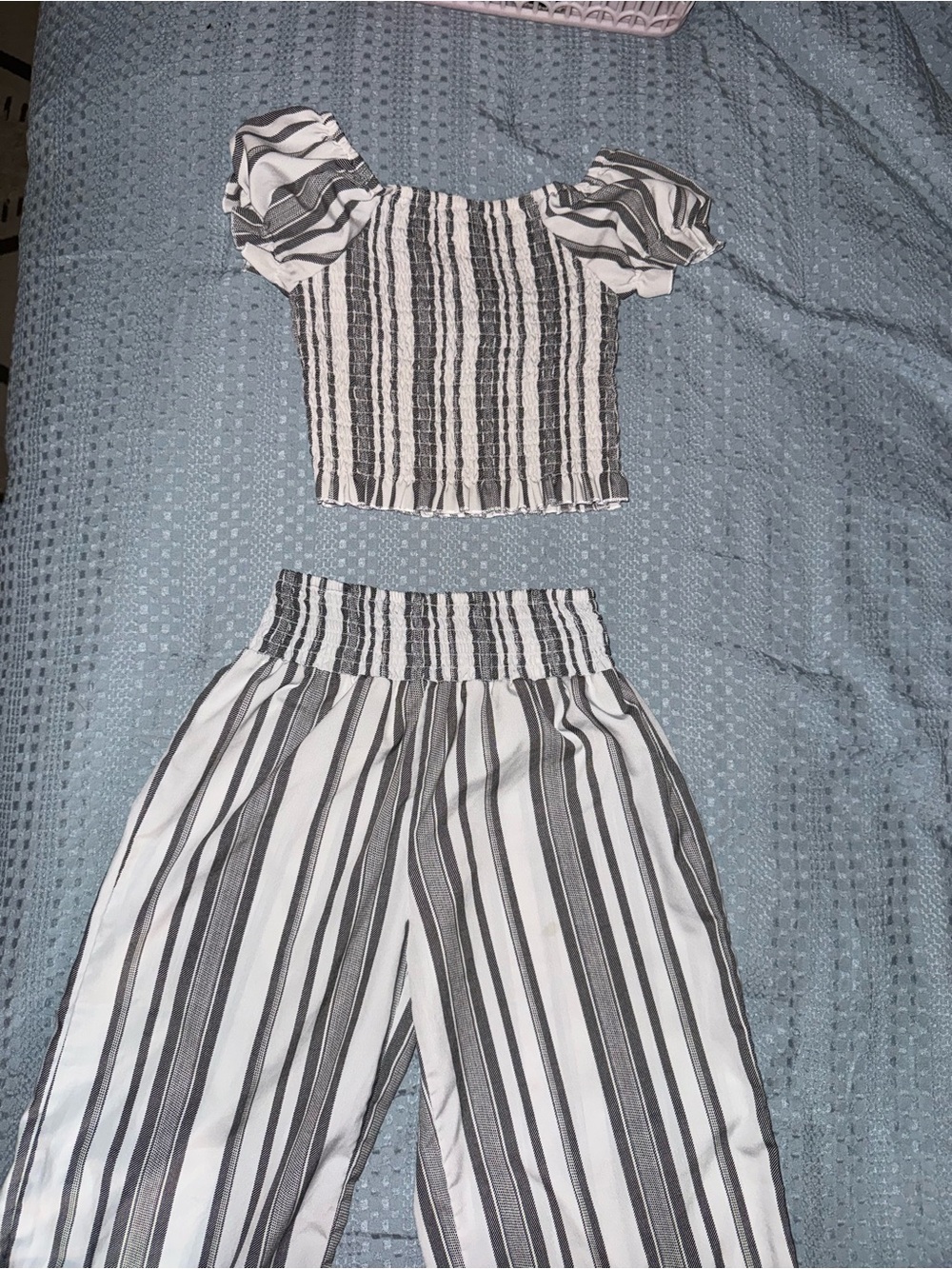 Striped Black & White Two-Piece Jumpsuit Set
